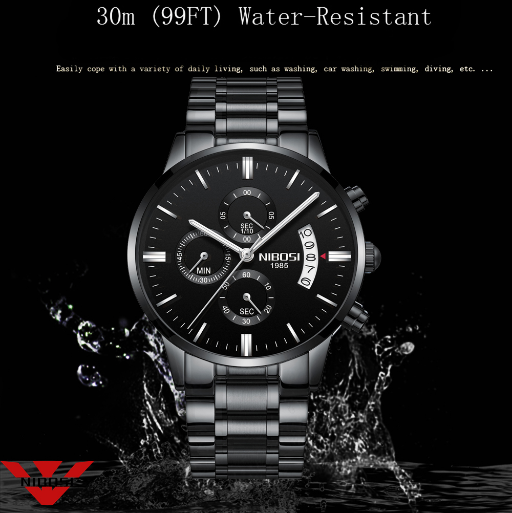 NIBOSI Stainless Steel Black Q - огляд і ціна Luxury Watch Top 10