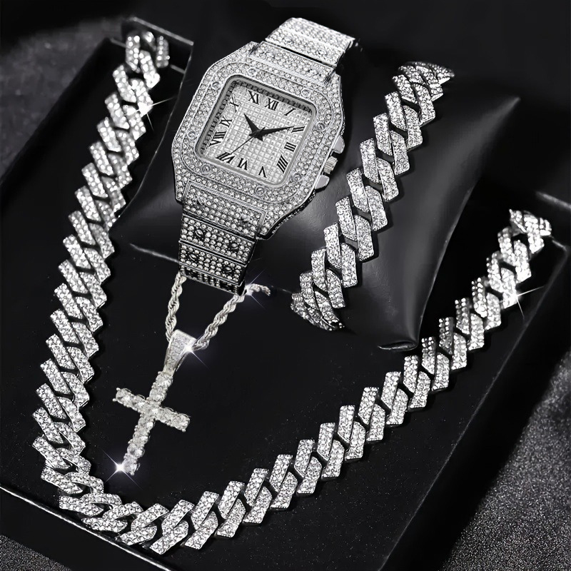 4PCS Fashion Iced Out Square M - огляд і ціна Luxury Watch Iceberg